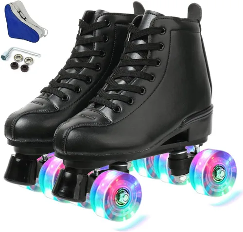 Vista 9 de XUDREZ - Patines clásicos de cuero de doble fila con diseño alto para mujeres y hombres