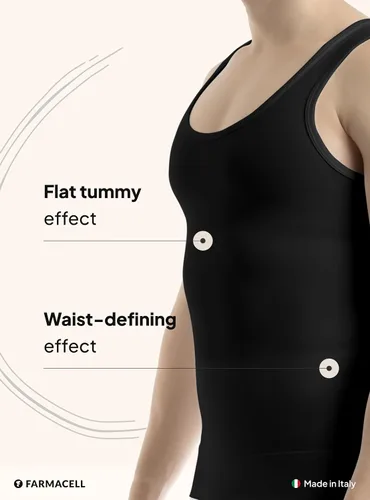 Vista 4 de Farmacell Camiseta sin mangas de compresión para hombre, ropa interior de algodón con control de abdomen, hecha en Italia, 417 Negro