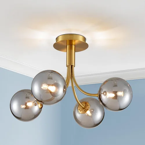 Vista 13 de AGV LIGHTING Moderna lámpara de techo de cristal de burbujas, lámpara de techo cromada de 4 luces con pantallas de globo de vidrio texturizado