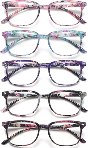 Vista 8 de Paquete de 5 lentes de lectura con bloqueo de luz azul para mujeres, lectores de computadora con bisagra de resorte