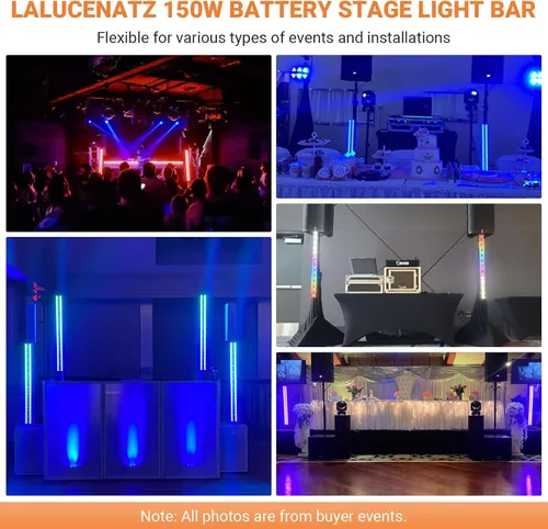 Vista 6 de Barra de luz de escenario alimentada por batería: 150W 3IN1 RGBW cambio de color - Inalámbrico 2.4G DMX y control remoto - Efectos estroboscópicos