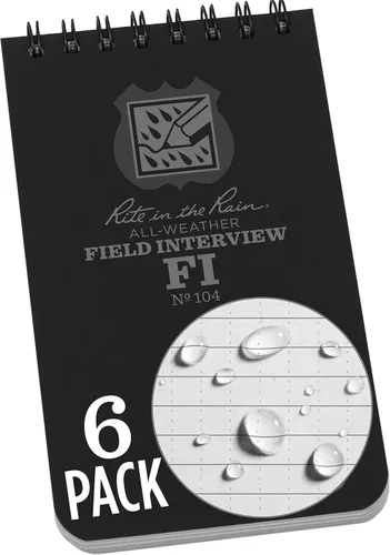 Vista 2 de Libreta para entrevistas Rite in the Rain All-Weather de 3" x 5", tapa negra con hojas para entrevistas de campo (N.° 104)