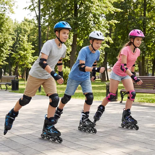 Vista 7 de BABY JOY Patines en línea, 4 tamaños ajustables para niños con ruedas iluminadas para niños de 5 a 14 años, divertidos patines iluminadores