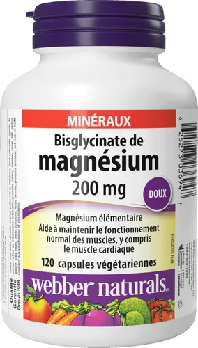 Vista 2 de Webber Naturals Magnesium Bisglycinate 200 mg, 120 Capsules, Supports Bone and Muscle Functions, Vegan