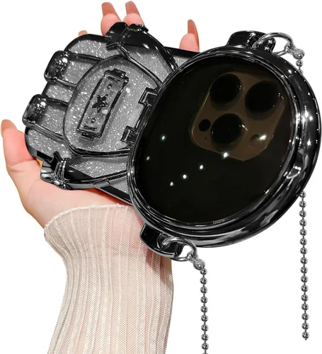Vista 3 de Funda de astronauta compatible con iPhone 14 Pro Max con soporte, espejo, correa de hombro con cordón, espejo de papel con purpurina desmontable