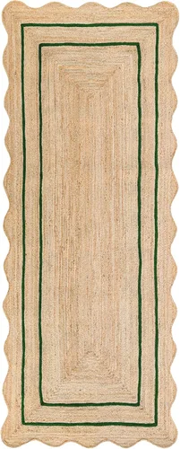 Vista 27 de Alfombra de yute natural ondulada con borde festoneado de Weaving Village, alfombra bohemia de yute para entrada, alfombra de pasillo estilo granja