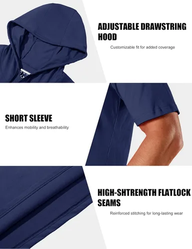 Vista 12 de MAGCOMSEN Sudadera con capucha de algodón de manga corta para hombre, sudadera ligera con capucha