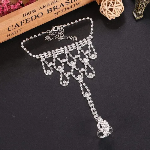 Vista 3 de Tobilleras de cristal artificial para mujer, sandalias descalzas para playa, boda, tobillo