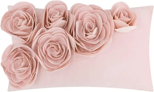 Vista 8 de JWH Funda de almohada decorativa de flores 3D, hecha a mano, funda de almohada floral de terciopelo suave, cojín lumbar para cama, sala de estar