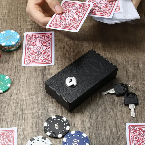 Vista 7 de Reallnaive Paquete de 2 cajas de metal portátiles para jugadores, caja de dinero de casino con 2 llaves, tamaño de bolsillo, caja fuerte para Negro