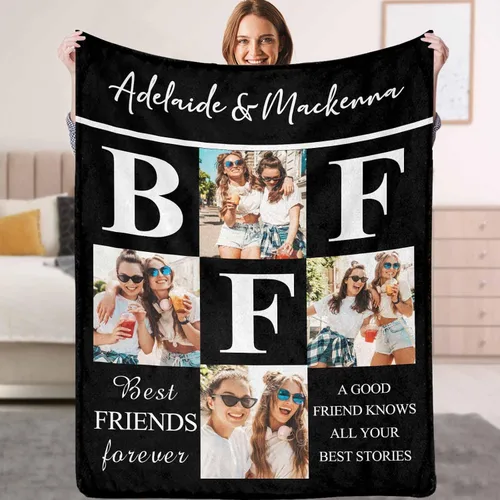 Vista 21 de YESCUSTOM Manta personalizada de Friends Forever con collage de fotos y texto, manta personalizada para mejores amigos, mejores amigos, cumpleaños