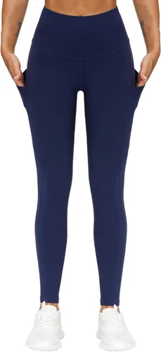 Vista 4 de THE GYM PEOPLE Pantalones de yoga gruesos de cintura alta con bolsillos, control de abdomen, leggings de yoga para mujer