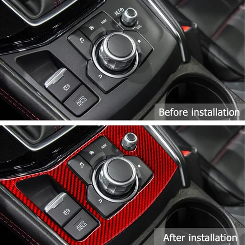 Vista 3 de Cubierta de Panel de Marco de Botón Multimedia de Consola Central de Fibra de Carbono Compatible con Mazda CX-5 2017 2018 2019 2020 2021 2022