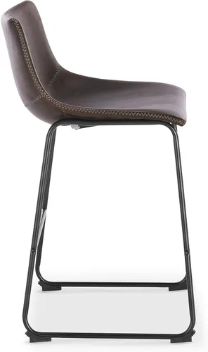 Vista 5 de POLY & BARK Brinley - Juego de 3 taburetes modernos sin brazos con respaldo suavemente curvado y patas de madera, color marrón, asiento de piel