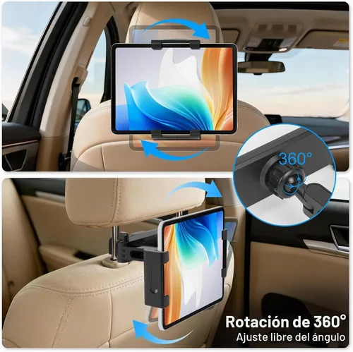 Vista 3 de Soporte para tablet para reposacabezas de coche, soporte ajustable para tablet Negro