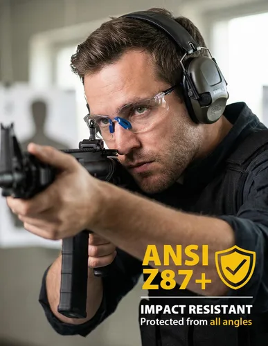 Vista 17 de Paquete de 3 lentes de seguridad tintados ámbar: lente de policarbonato antiarañazos con certificación ANSI Z87.1, protección UV para construcción