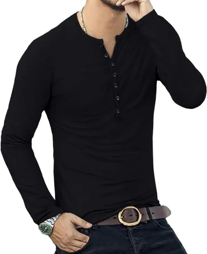 Vista 5 de YTD Camiseta básica Henley de manga larga para hombre