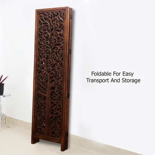 Vista 7 de Biombo Divisor de Habitación de Madera - Árbol Arbor Marrón Antiguo - Hecho a Mano 60 x 72 pulgadas Tres Paneles Plegables - Pantalla Decorativa