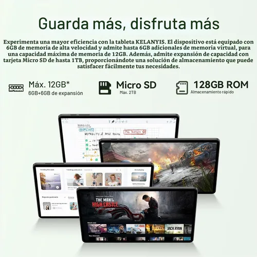 Vista 2 de Tableta Android 15 de 11 pulgadas Octa-core 12GB RAM+128GB ROM Tablet de 8000mAh con teclado Mouse Funda WiFi de doble banda BT 5.0