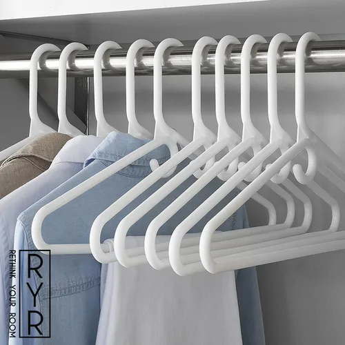 Vista 5 de Perchas para ropa de plástico, paquete de 10 perchas de plástico resistentes que ahorran espacio, perchas para pantalones para organización