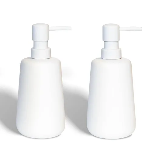 Vista 8 de Dispensador de jabón de cerámica negro mate, dispensador recargable de encimera de baño o cocina de 13 onzas con revestimiento de goma suave al tacto