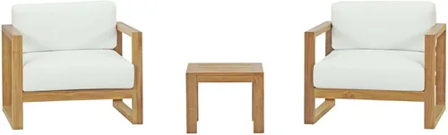 Vista 3 de Modway Upland - Juego de sofá modular de 3 piezas de madera de teca para patio al aire libre con cojines en blanco natural