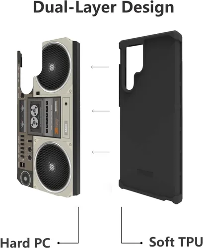 Vista 4 de Funda para Galaxy S22 Ultra, resistente 2 en 1 de doble capa híbrida de policarbonato duro y silicona suave a prueba de golpes, funda de protección
