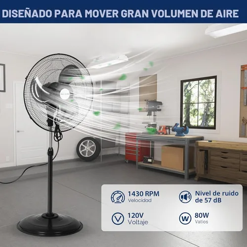 Vista 5 de BILT HARD - Ventilador de pie industrial de metal, resistente, de alta velocidad, oscilante, aspas de aluminio, 3 velocidades y certificado UL