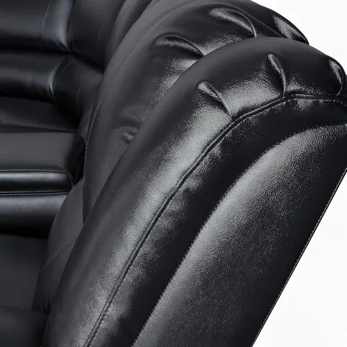 Vista 7 de Sofá seccional reclinable manual en forma de L para sala de estar Sofá modular modular de 109 pulgadas Sofá reclinable de piel sintética negra