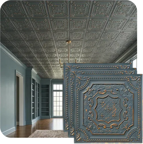 Vista 53 de De normal a hermoso en horas DCT04 Elizabethan Shield - Azulejos de PVC para techo de 2 x 2 pies (cubre 100 pies cuadrados), blanco negro antiguo