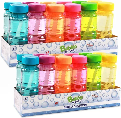 Vista 15 de Paquete de 12 botellas de burbujas grandes, solución de burbujas de 4 onzas, juguete novedoso de verano, recuerdo de fiesta de actividades, juego