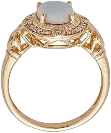 Vista 2 de Gin Grace Anillo de ópalo etíope natural de oro amarillo de 14 quilates con diamantes reales para mujer joyería de ópalo de origen ético auténtico