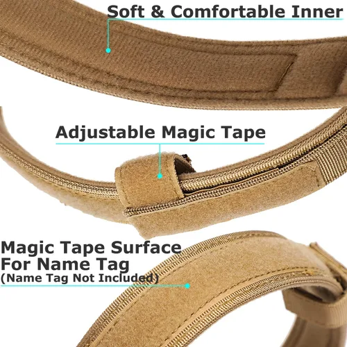 Vista 4 de Collar táctico para perro, collar militar de entrenamiento para perros, asa de control y hebilla de metal pesado para entrenamiento de perros Negro