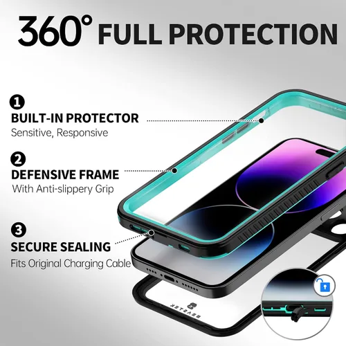 Vista 4 de BEASTEK Funda impermeable para iPhone 14 Pro Max, funda subacuática a prueba de golpes y polvo, serie FSN con protector de pantalla integrado