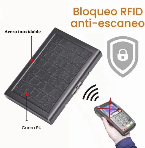 Vista 6 de EASTNIGHTS Rfid - Tarjetero delgado de metal para tarjetas de visita, estuche pequeño para hombres y mujeres, Negro-eyw, Tarjetero delgado