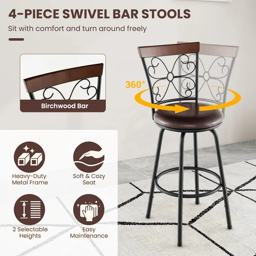 Vista 4 de COSTWAY Taburetes de bar para isla de cocina, taburetes de bar giratorios de altura de asiento ajustable de 24/30 pulgadas, asiento acolchado