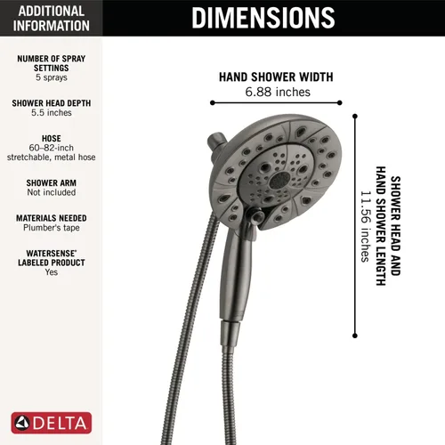 Vista 5 de Delta FAUCET 58480-KS-PR-PK - Combo universal de componentes para ducha, Lumicoat negro inoxidable, flujo de agua de 1.75 GPM