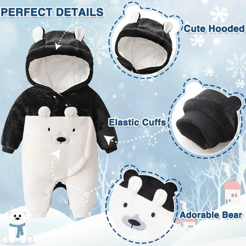Vista 3 de Fairy Baby Traje de nieve para bebé recién nacido, oso enterizo, abrigo cálido de invierno para niñas y niños de 0 a 18 meses