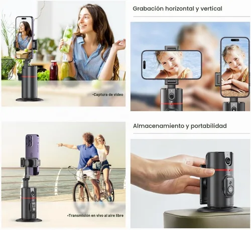 Vista 5 de Control remoto de trípode de seguimiento automático de cara, soporte de teléfono de seguimiento inteligente, montaje de cámara de teléfono de 360°