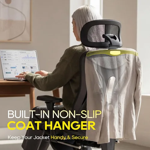 Vista 8 de CYKOV Silla de oficina ergonómica con reposapiés, soporte lumbar ajustable y reposacabezas, silla de computadora reclinable de malla de 90-160°
