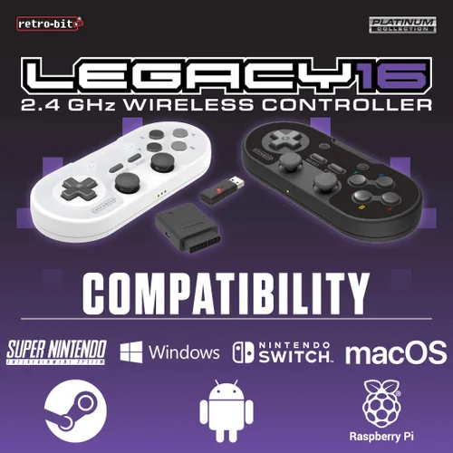 Vista 3 de Retro-Bit Legacy 16 Wireless 2.4GHz Controller for SNES, Switch, PC, MacOS, RetroPie, Raspberry Pi and Other USB Devices (Classsic Gray)