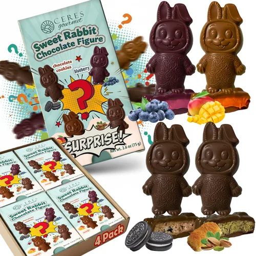 Vista 9 de Ceres Gourmet Surprise Dubai Barra de chocolate, 1 paquete de galletas misteriosas o chocolate de conejo dulce con sabor a mango, arándano