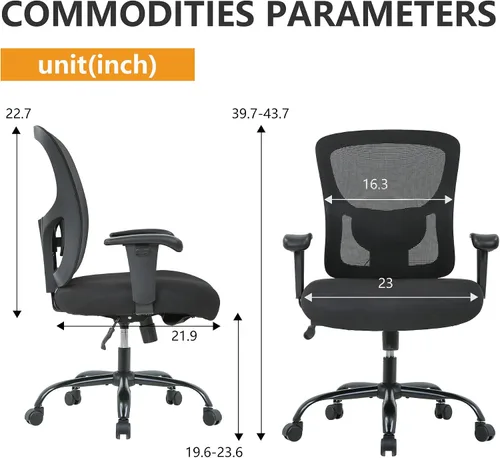 Vista 3 de Silla de escritorio ergonómica, silla de oficina, silla de computadora de 500 libras con soporte lumbar, asiento ancho, brazos ajustables
