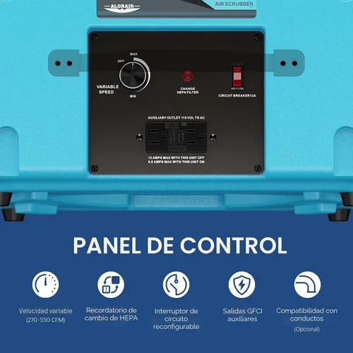 Vista 4 de ALORAIR Depurador de aire con filtración de 3 etapas, máquina de aire negativo apilable para uso industrial y comercial, filtro de aire resistente