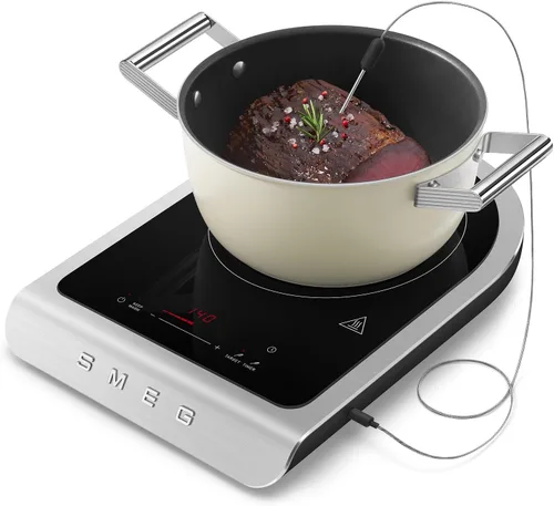Vista 5 de SMEG Cocina de inducción portátil de 1800 W - Colección Collezione Placa de inducción de un solo quemador con sonda, 9 niveles de potencia + Negro