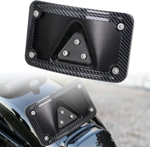 Vista 9 de 3148 Soporte de placa de matrícula curvado inclinado con marco compatible con Harley Davidson montaje de 3 agujeros (negro)