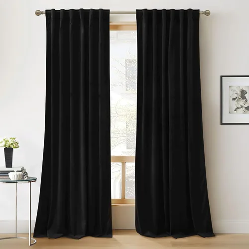 Vista 77 de RYB HOME Cortinas 100% opacas de terciopelo blanco para dormitorio, pestaña trasera y bolsillo para barra, aislamiento térmico, cortinas
