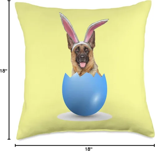 Vista 4 de German Shepherd Easter Egg Bunny Rabbit Christian Almohada de perro pastor alemán, conejito de Pascua de colores, huevos de caza, domingo, 18 x 18