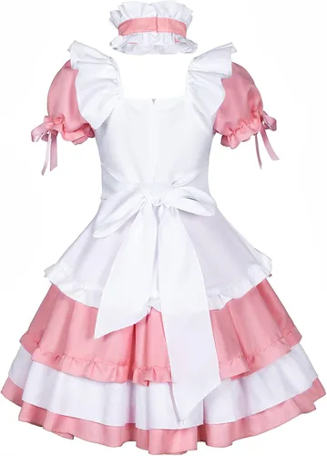 Vista 4 de Anime French Maid Lolita Fancy Queen Princess Dress Cosplay Disfraz Peludo Gato Oreja Guantes Calcetines Conjunto