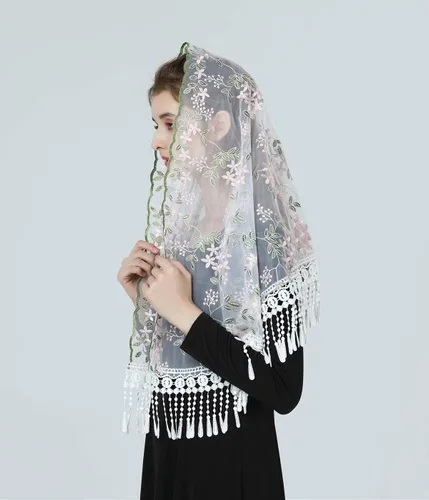 Vista 3 de BEAUTELICATE Borla Encaje Capilla Velo Floral Encaje Wrap Mantilla Vintage Mantón Bufanda Más Estilos